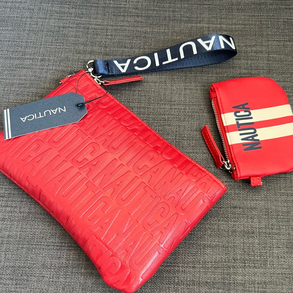 NWT NAUTICA TWO PICE WRISTLET SET PHONE CASE ORGANIZER BAG & CARDHOLDER